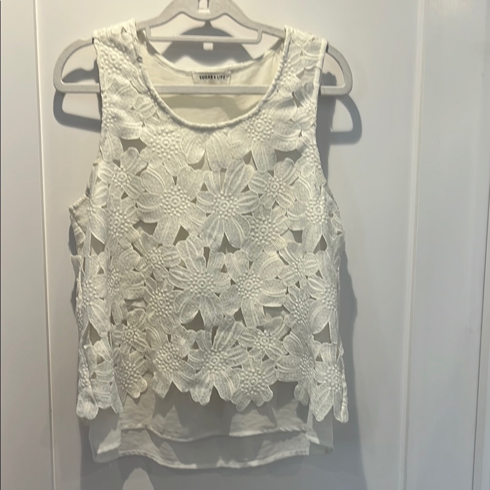 Urban Outfitters Cream Sleeveless Embellished Tank Top